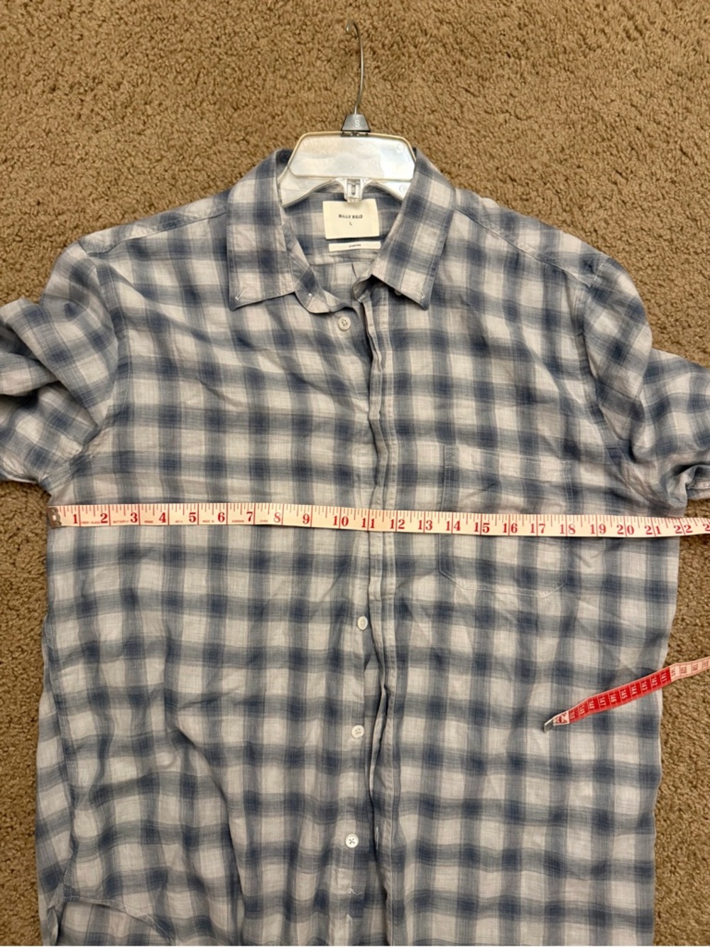 Billy Reid Casual Blue Plaid Button-Up Shirt size large cotton collared - Picture 8 of 9